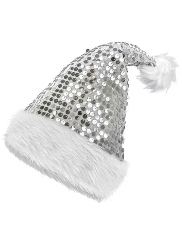 Kerstmuts Zilver met Glinsterende Pailletten