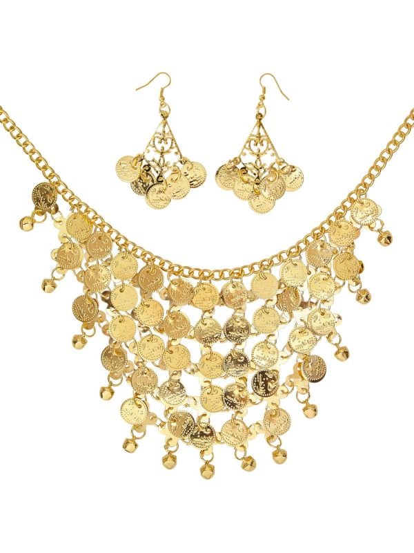 Ketting met oorbellen en muntjes goud