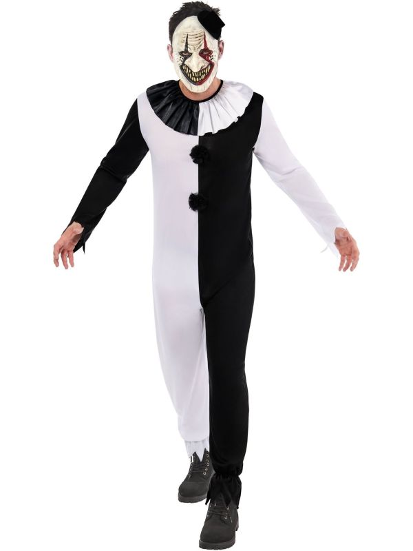 Killer Clown Pierrot Halloween Kostuum Heren Zwart Wit
