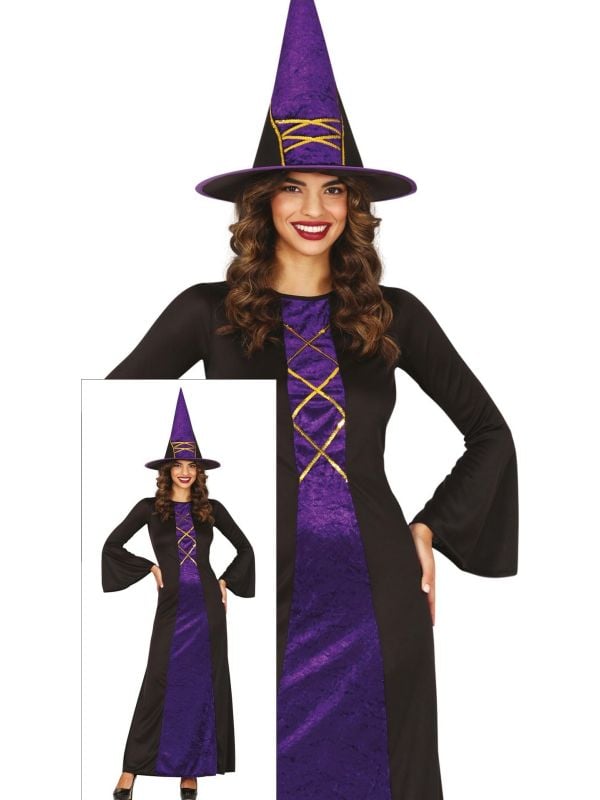Klassieke paarse heksenjurk halloween dames