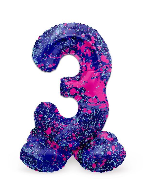 Kleine paint splash cijfer 3 staande folieballon main product photo