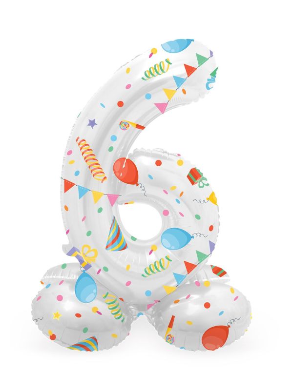 Kleine party print cijfer 6 staande folieballon