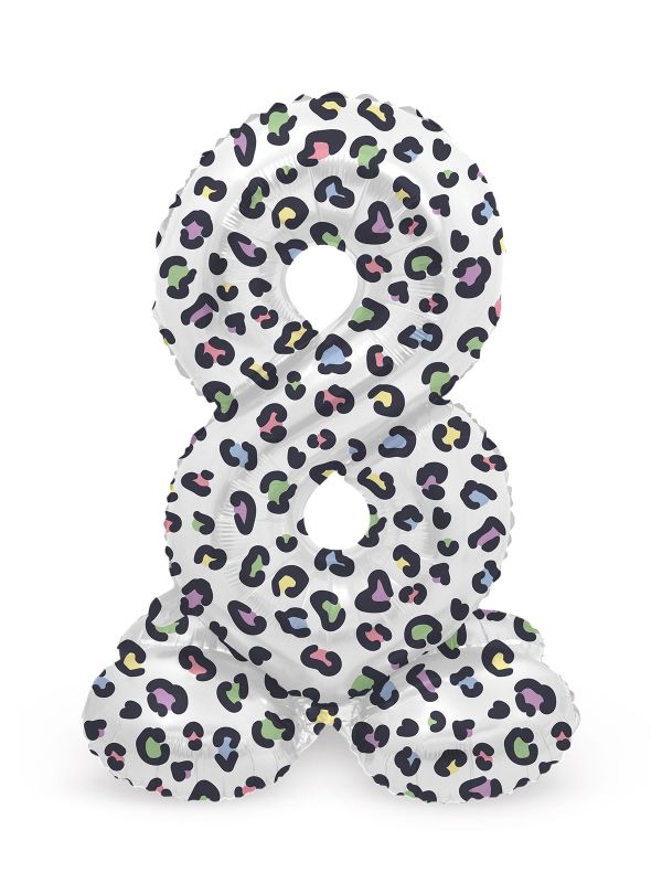 Kleine pastel panter cijfer 8 staande folieballon