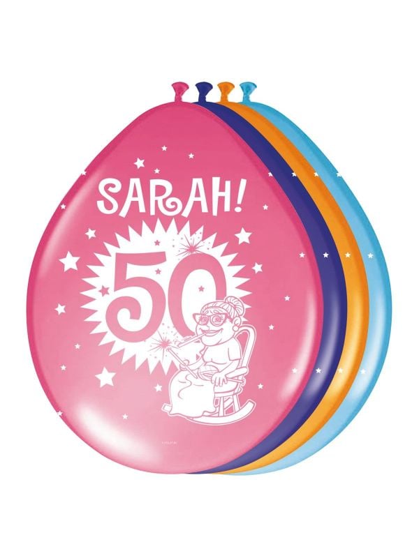 Knalfeest sarah 50 jaar ballonnen 8 stuks