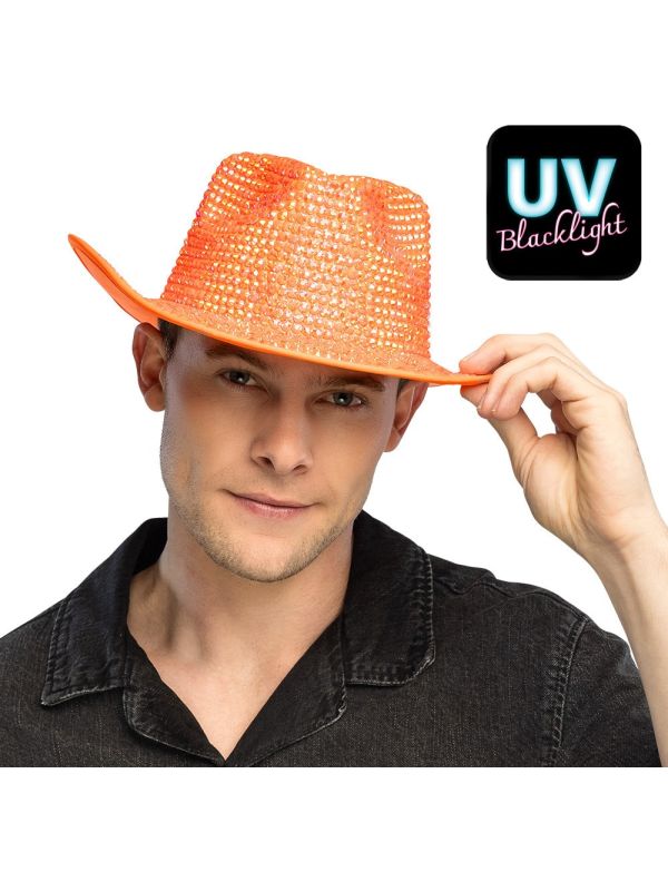 Koningsdag Oranje Cowboyhoed met Pailletten