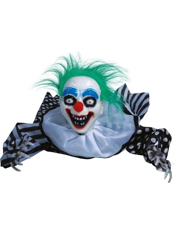 Kruipende horrorclown met licht, geluid en beweging 65 cm halloween