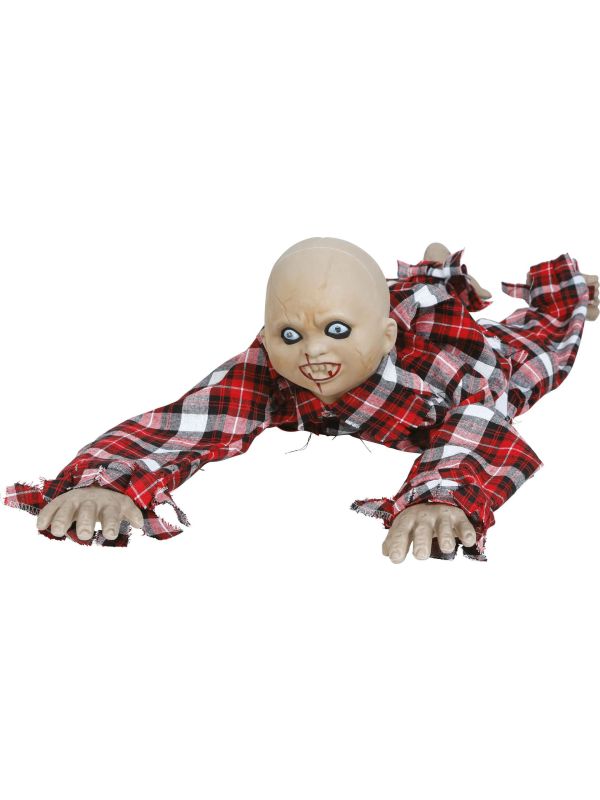 Kruipende zombie baby met verlichting, geluid en beweging 90 cm halloween