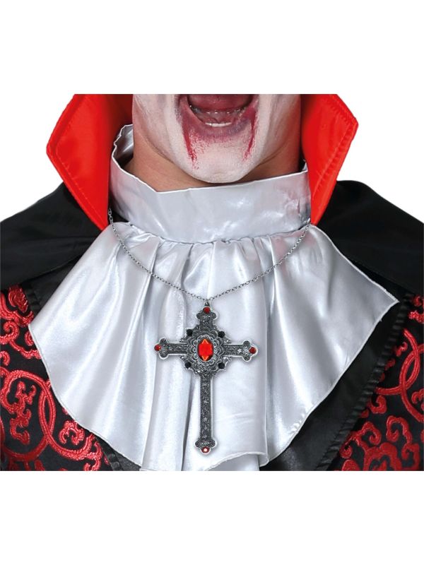Kruis met rode edelsteen ketting 12 cm