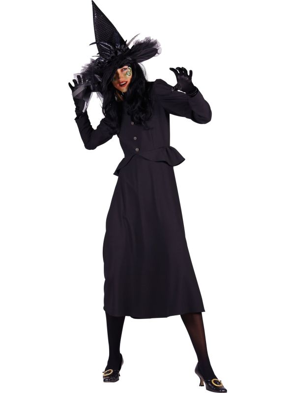 Lang Zwart Heksenkostuum Dames Halloween