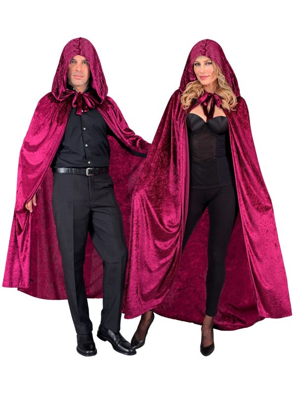 Lange Bordeaux Rode Middeleeuwse Mantel met Capuchon