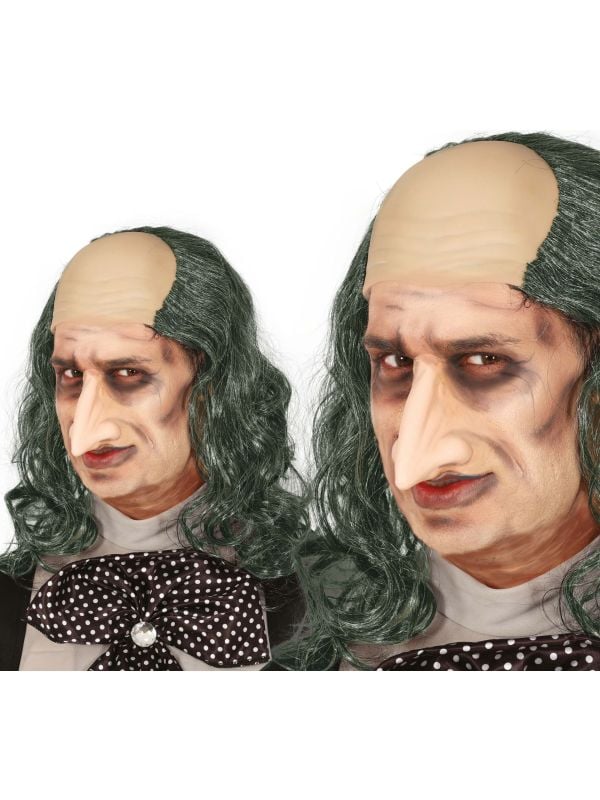 Lange grijze haren met kale plek pruik halloween