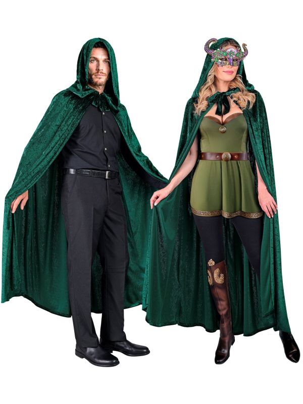 Lange Groene Middeleeuwse Mantel met Capuchon