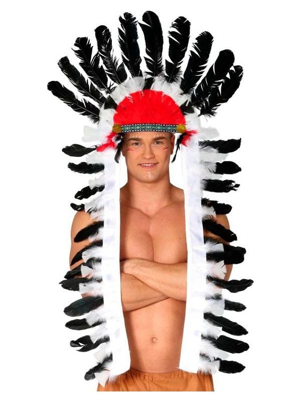 Lange indianen hoofdtooi wit
