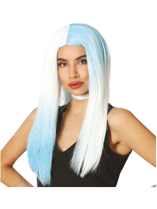 Lange pruik wit en blauw main product photo