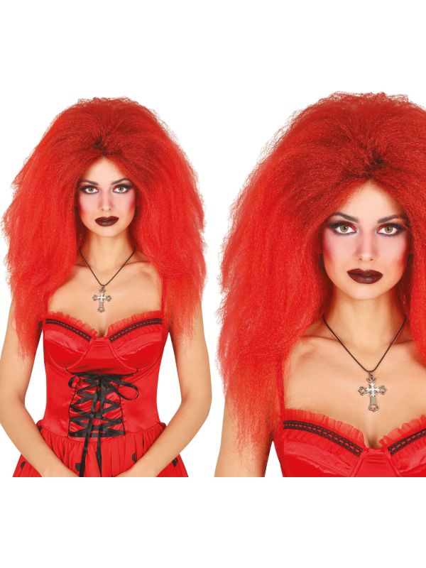 Lange rode manen pruik halloween