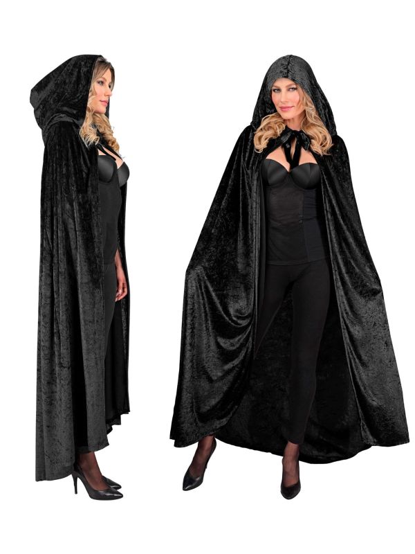 Lange Zwarte Middeleeuwse Mantel met Capuchon