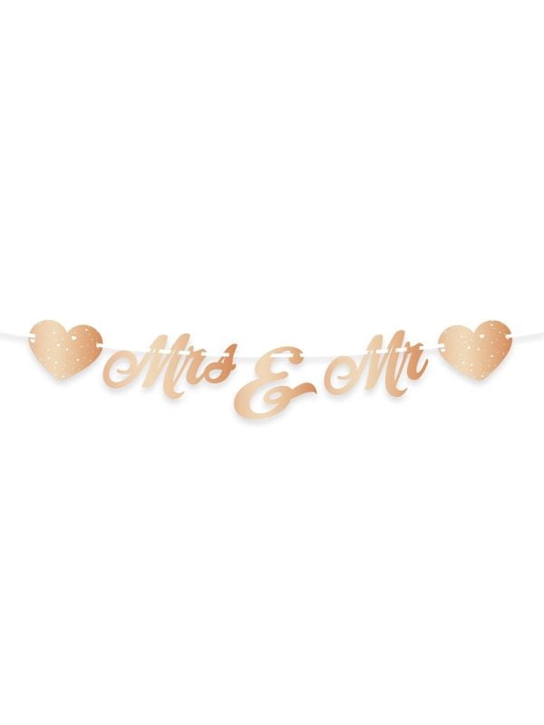 Letterslinger bruiloft just married rose goud