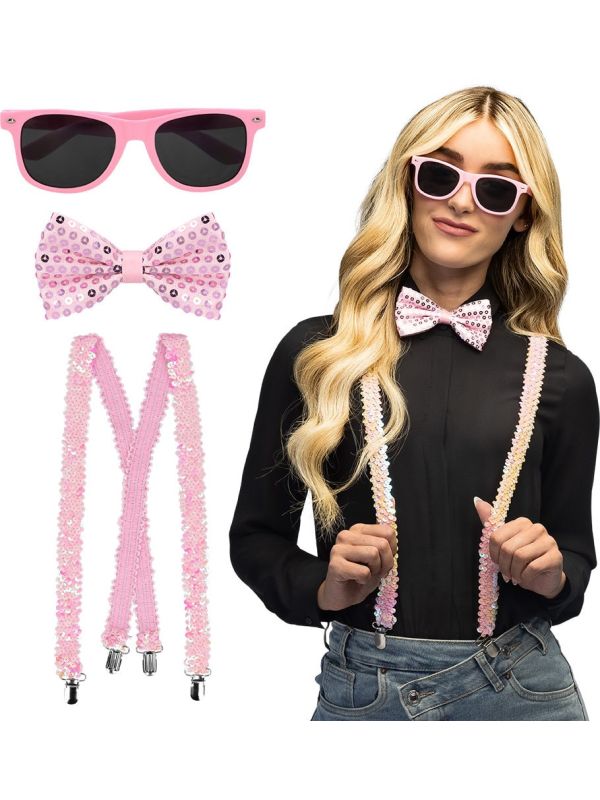 Lichtroze Glitter Party Set Dames