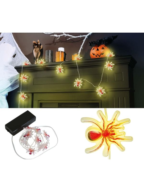 Lichtslinger 10 LED lampjes geel spinnen 300 cm halloween