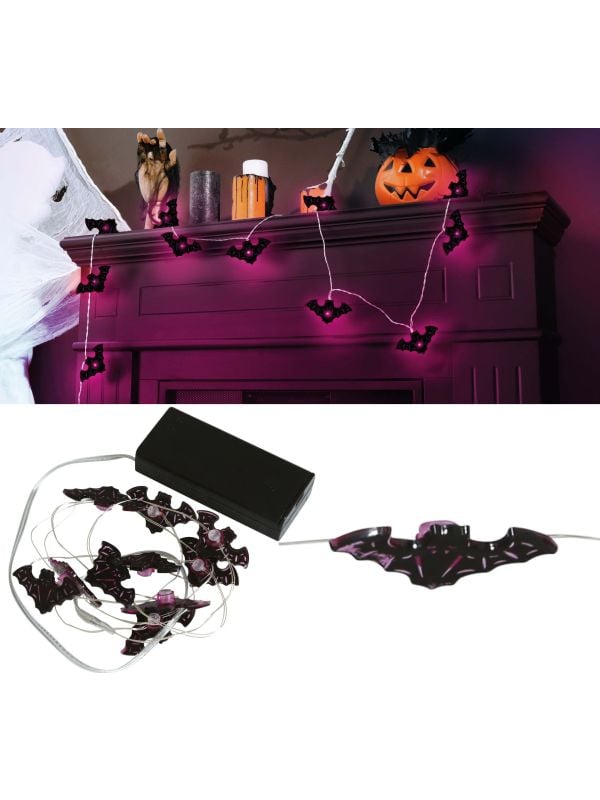 Lichtslinger 10 LED lampjes paars vleermuizen 300 cm halloween