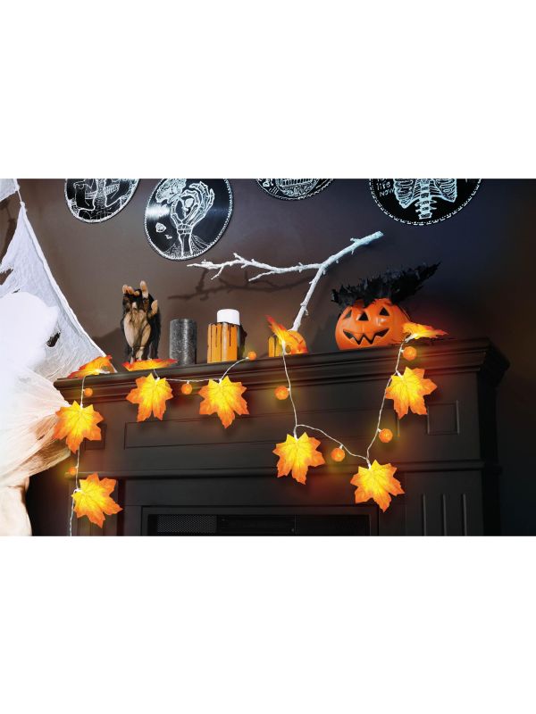 Lichtslinger 20 LED lampjes oranje pompoen bladeren 315 cm halloween