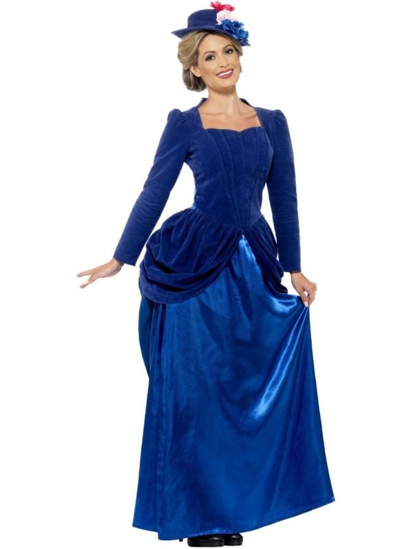 Luxe victoriaanse blauwe vrouwen jurk