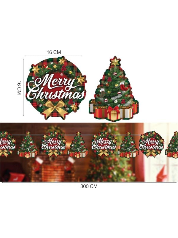 Merry christmas schotse ruit feestslinger 3m
