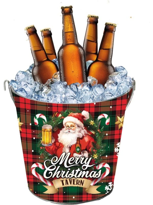 Metalen kerst emmer schotse ruit