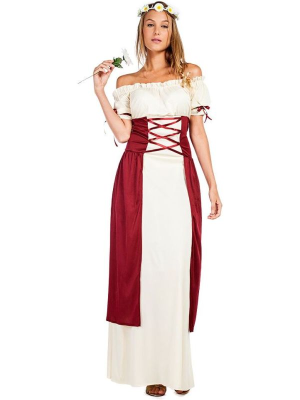 Middeleeuwse Feestjurk Dames Wit en Rood