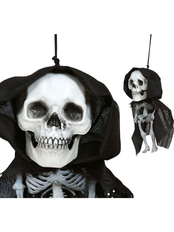 Mini hangdecoratie skelet met mantel 15 cm halloween