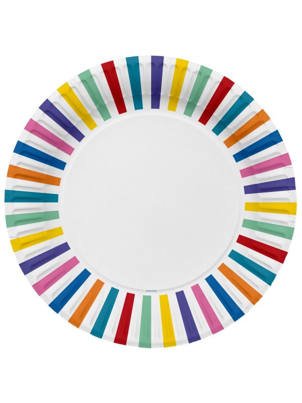 Multicolorstreep pop feestbordjes 8 stuks