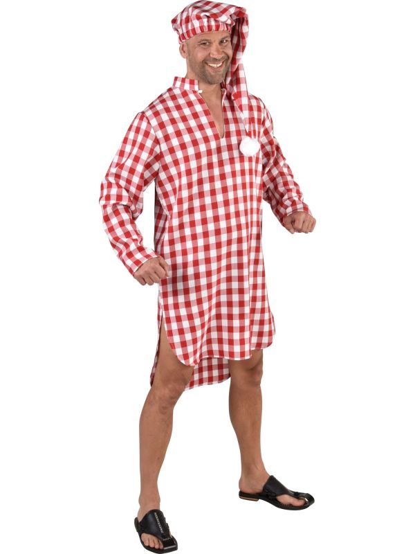 Nachthemd met slaapmuts rood geruit main product photo