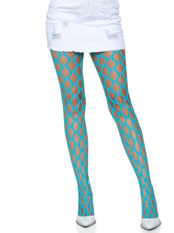 Neon blauwe visnet panty met grote gaten main product photo
