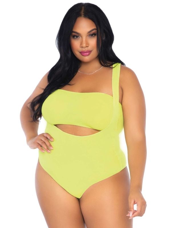Neon gele plus size 2 delige bodysuit