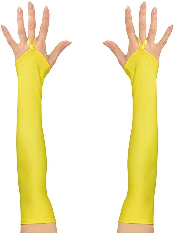 Neon gele toploze satijnen handschoenen