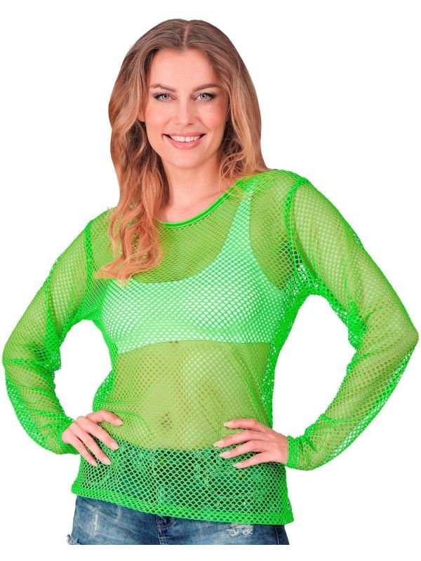Neon Groene Vrouwen Visnet Tanktop 80s