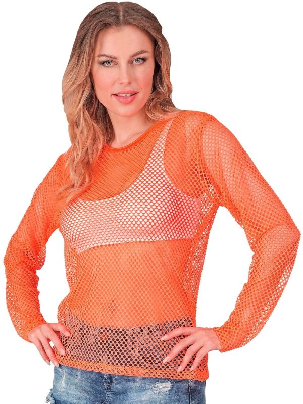Neon Oranje Vrouwen Visnet Tanktop 80s