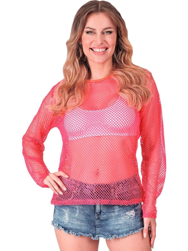 Neon Roze 80s Vrouwen Carnaval Lange Mouwen Shirt