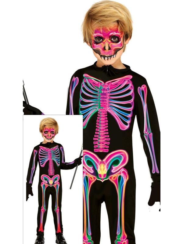Neon skelet kostuum halloween kind