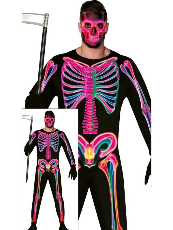 Neon skelet skinsuit halloween heren