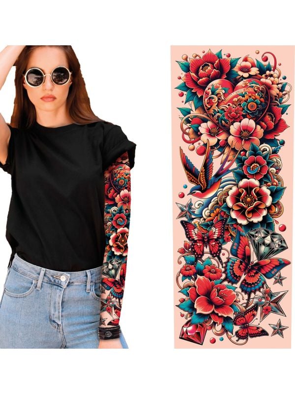 Nep Tattoo Sleeve Bloemenpatroon Kleuren