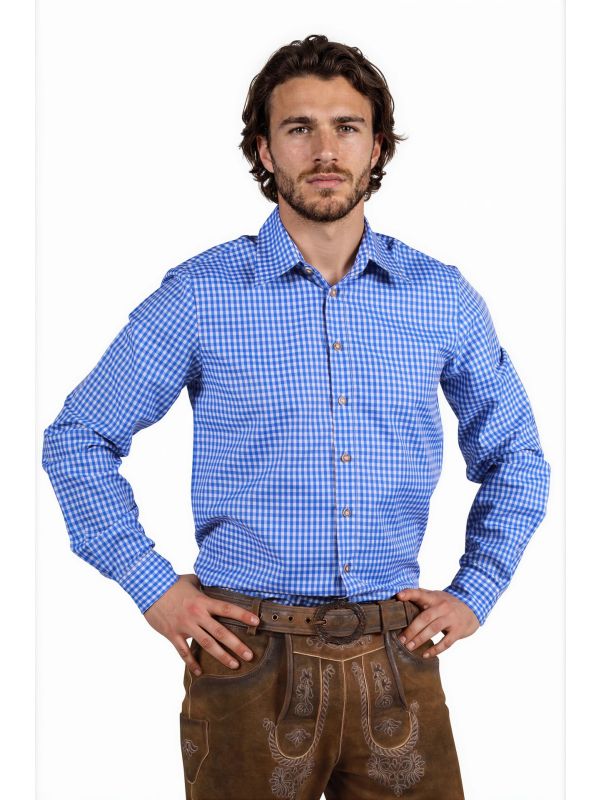 Oktoberfest Blouse Blauw Wit Geruit Heren