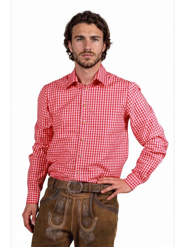 Oktoberfest Blouse Rood Wit Geruit Heren