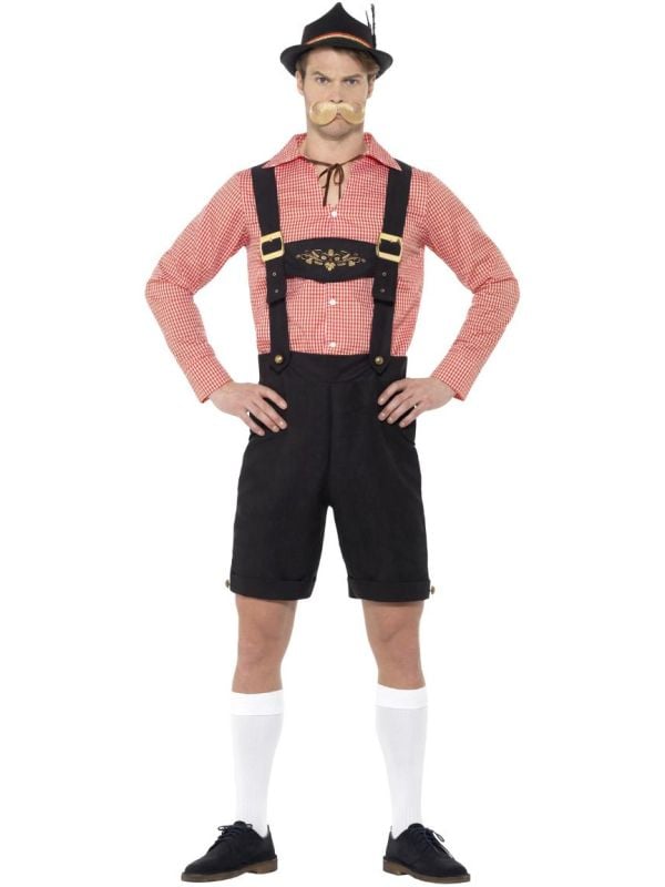 Oktoberfest heren lederhose rood geblokt