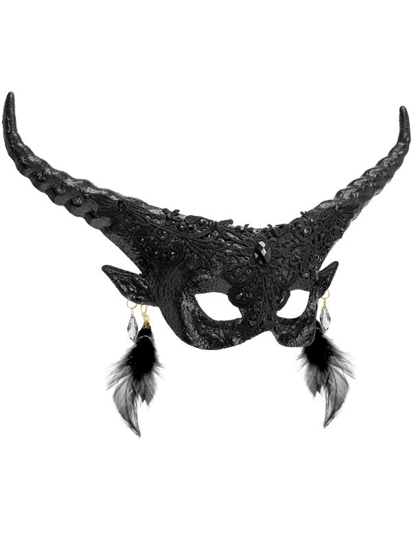 Oogmasker Zwarte Demoon met Oorbellen