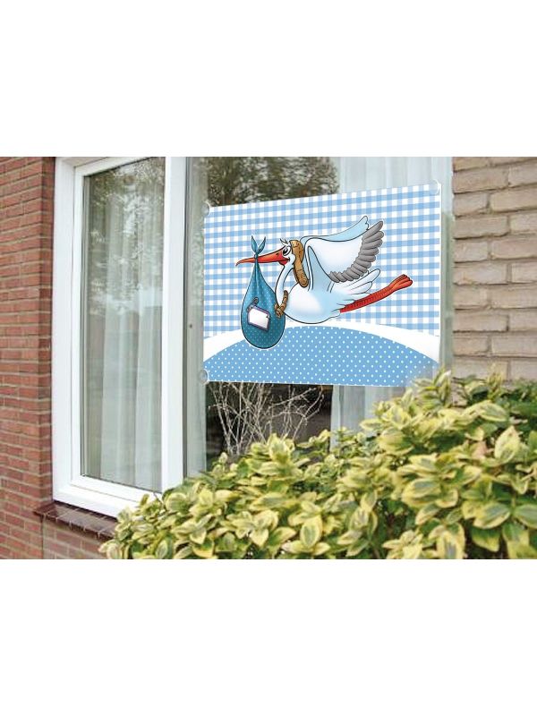 Ooievaar geboorte jongen raamvlag