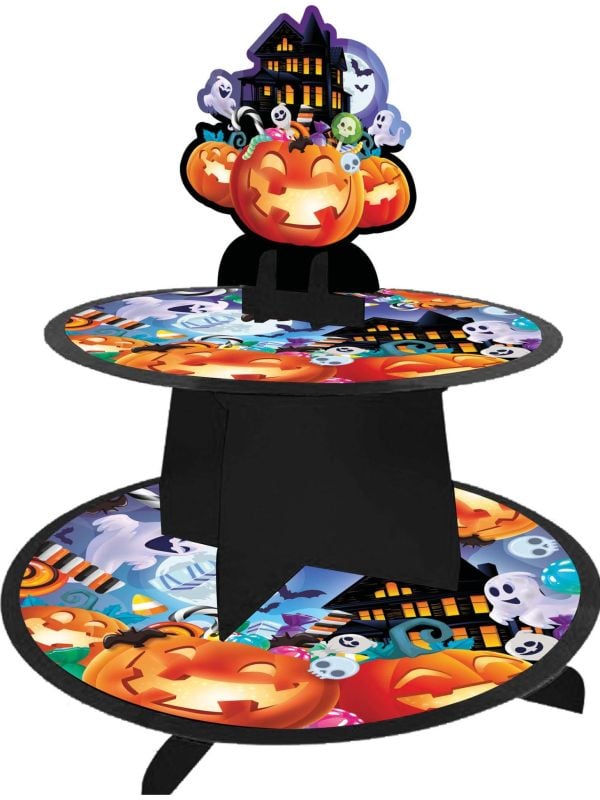 Opdienschaal met tredes vrolijke pompoen 40 x 30 cm halloween