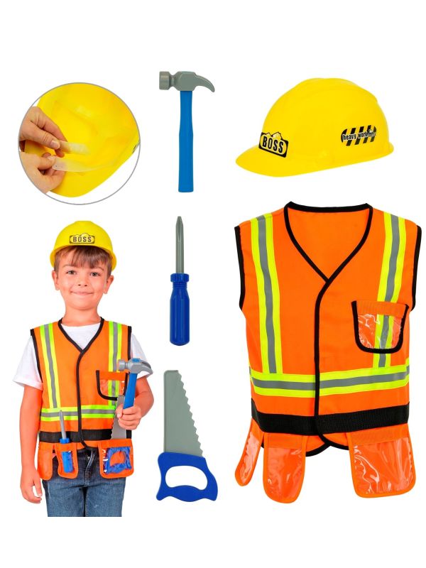 Oranje Bouwvakker Vest met Helm en Gereeschap
