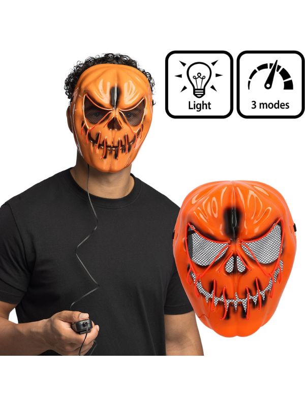 Oranje Halloween Pumpkin Masker met LED Verlichting