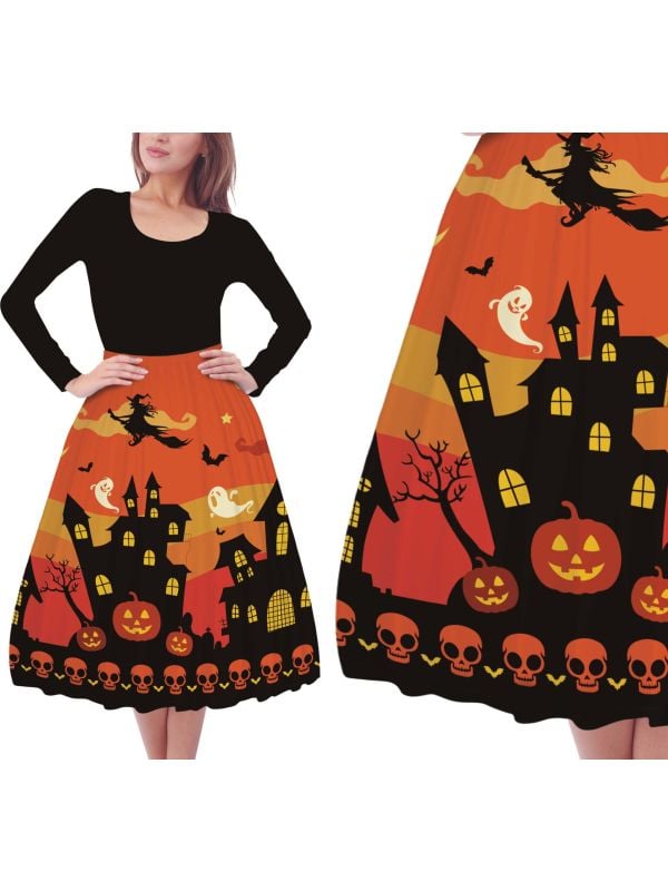 Oranje halloween rok dames
